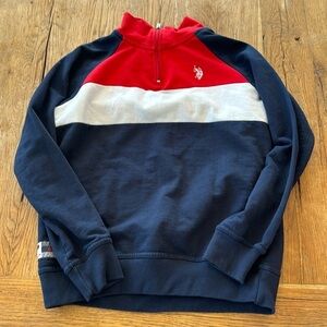 U.S. Polo Assn. Kid's Red White Blue Striped Quarter Zip Pullover Sweater